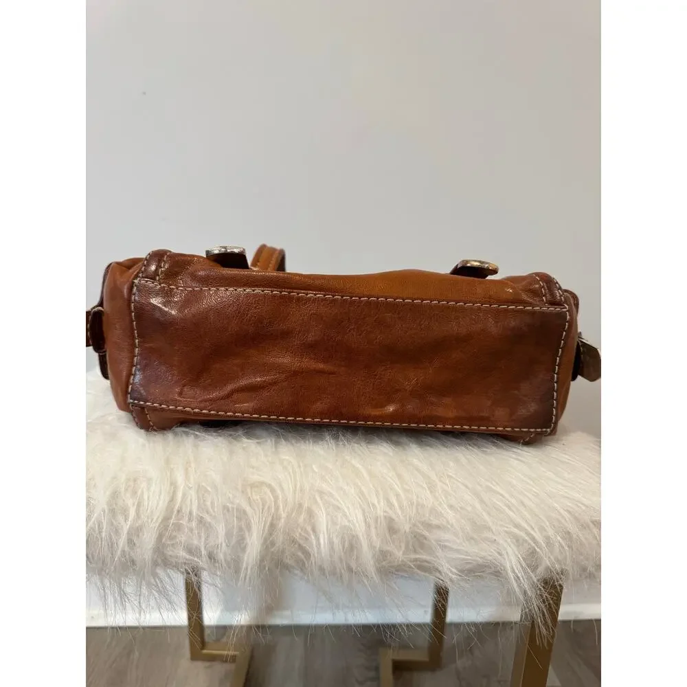 Michael Kors Medium East-West Leather Satchel Bag Caramel – Silver Hardware